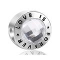 Silver bead charm with sparkling diamond-cut gemstone and Love Is Forever engraving - 034 / Standard Spec