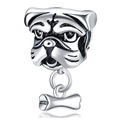 Ciondolo bulldog in argento con piccolo osso per collana o bracciale di moda - Bulldog Realistico (034)