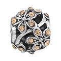 Vintage hollow flower charm bead with amber yellow zircon in oxidized silver finish - Orange-Yellow Gemstone Hollow Floral Bead (025)