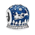 Blue starry night star charm featuring Santa sleigh and silver reindeer in blue enamel - Blue Starry Santa Claus (011)