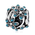 Blue crystal floral charm bead in silver alloy finish for DIY charm bracelets - Blue Crystal Flower Cluster Bead (028)