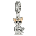 Pendentif chihuahua tasse de café en argent avec zircons et texte morning - Forme de Chihuahua en Tasse (012)