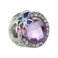 Silberne Charm-Perle mit violettem Edelstein und farbenfrohen Emaille-Schmetterlingen - Lila Strass Doppelter Schmetterling Stil (008)