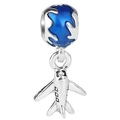 Blue enamel earth bead with silver airplane charm for DIY star-themed bracelets - Globe Airplane Combination (045)