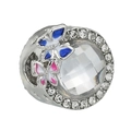 Silberner Charm mit großem Zirkon und blau-rosa emaillierten Schmetterlingen für DIY - Klarer Strass Doppelter Schmetterling Stil (012)