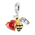 Silberner Bienen-Anhänger mit goldenen Streifen und rotem Herz für DIY-Schmuck - Biene mit Herz Stil (Z-010)