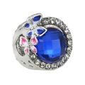 Silberner Charm mit tiefblauem Edelstein und buntem Schmetterlingsdekor für Damen - Dunkelblauer Strass Doppelter Schmetterling Stil (009)