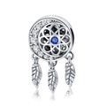 Sparkling silver dreamcatcher charm with blue zircon and feather pendants for bracelets - Silver Crescent Feather Dreamcatcher Charm (利耀-015) / Silver Blue