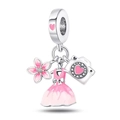 Silberner Charm-Anhänger mit rosa Blumen, Kleid und Kamera für DIY-Armbänder - Sweet Life Kamera-Stil (Z-011)