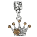 Silver crown charm for DIY bracelets featuring amber and clear rhinestones detail - Amber Rhinestone Crown (015)