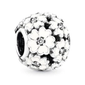 Charm en argent de la collection arc-en-ciel avec fleurs en émail blanc et cristaux - Style Fleur Pavé de Strass Blanc (016)