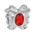 Silberner Schmetterlings-Charm mit großem roten Edelstein und filigranen Details - Silber Hohler Roter Edelstein Schmetterling Stil (015)