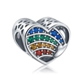 Rainbow heart charm with colorful zircon stones and hollow side details for DIY bracelets - Colorful