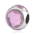 Bedel met groot gat met roze gefacetteerde edelsteen en zilverkleurige metalen zetting - Roze kristal zilveren kraal (021)