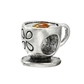 Vintage silver coffee cup charm with floral relief and brown resin for DIY bracelets - Antique Silver