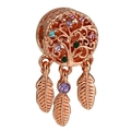 Charm acchiappasogni albero della vita oro rosa con cristalli colorati e ciondoli a foglia - Albero Acchiappasogni Oro Rosa