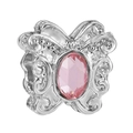 Abalorio de mariposa plateada con gema rosa y alas caladas para pulseras DIY - Mariposa de Cuentas Hueca (028)
