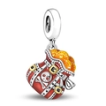 Piraten-Herz-Geldbeutel Anhänger mit roter Emaille und Totenkopf für Armbänder - Piraten-Geldbeutel-Stil (Z-014)