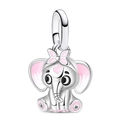 Rosa Emaille Elefanten Charm aus S925 Sterlingsilber mit Schleife für DIY-Armbänder - Silber Schleife Elefant