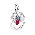 Silberner Spinnen-Anhänger mit roten und blauen Edelsteinen für Bettelarmbänder - Silber Roter Zirkon Spinne