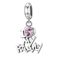 Silberner 'I Love My Family' Charm mit rosa Herz-Edelstein für DIY Perlenarmbänder - My Family Herz Stil (Z-015)