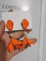 Detail of red flower petal earrings with pearl accent and 925 silver needles - Orange Red
