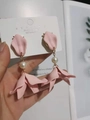 Detail of pink petal tassel earrings with 925 silver needle and white pearl accents - Pink