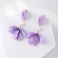 Elegant 925 silver needle drop earrings with lavender matte petals and a white faux pearl - Lavender Purple Petal Style (A690)