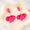 Rose red petal drop earrings with white pearl and matte finish on golden hooks - Rose Red Petal Style (A692)
