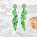 Detailed macro view of bright green layered flower petal drop earrings on display - Bright Green (A1071)