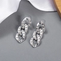 Close-up of silver-tone chain earrings featuring three oval links set with sparkling rhinestones - Small 3-Link Chain Silver