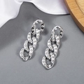 Silver chain dangle earrings with pavé rhinestones in a Cuban link style for women - Small 4-Link Chain Silver