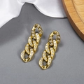 Golden CCB chain earrings with sparkling rhinestones in a triple oval link design - Small 4-Link Chain Gold