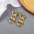 Detailed close-up of golden CCB chain link earrings with inlaid sparkling rhinestones - Large 3-Link Chain Gold