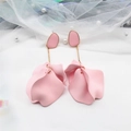 Elegant pink petal drop earrings with gold rod and 925 silver needle on pearl background - Pink