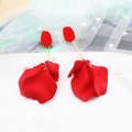 Fashionable red flower petal drop earrings with gold accents on an elegant pearl background - Red