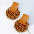 Handmade beaded geometric circular earrings with natural wooden texture and boho style - Brown Beaded Style(A649)
