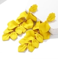 Long layered yellow petal tassel earrings with matte finish on golden chains - Yellow