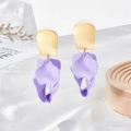 Detail of purple petal earrings with gold matte metal top on white silk fabric - Purple Petal Style (A1061)