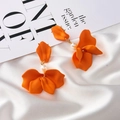 Elegant orange petal drop earrings with pearl accent and gold hooks for women - Orange (A682)