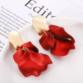 Elegant 925 silver needle earrings with red matte petals and golden metallic details - Red