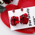 Macro shot of red rose petal drop earrings with elegant matte texture and bead detail - Red Series Style 5 (A764)