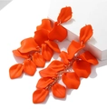 Fashion long orange petal drop earrings with gold chains and matte bohemian finish - Orange Red