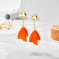 Fashionable tulip petal earrings in matte gold and bright orange finish for women - Bright Orange Petal Style (A844)
