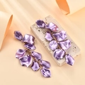 Elegant long pearlescent purple petal fringe earrings with gold chain in a retro style - Pearl Purple