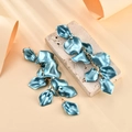 Lake blue matte petal tassel earrings with gold link chains in a premium setting - Pearl Cyan