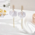 White petal tassel earrings with gold crystal chains in a vintage floral design - White