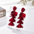 Elegant long red matte petal tassel earrings hanging on a white display card in a set - Pearlescent Red (A891)