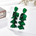 Exaggerated deep green layered petal dangle earrings on a white elegant display card - Pearlescent Dark Green (A893)