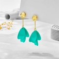 Elegant gold drop earrings featuring layered matte mint green leaf-shaped flower petals - Mint Green Petal Style (A850)